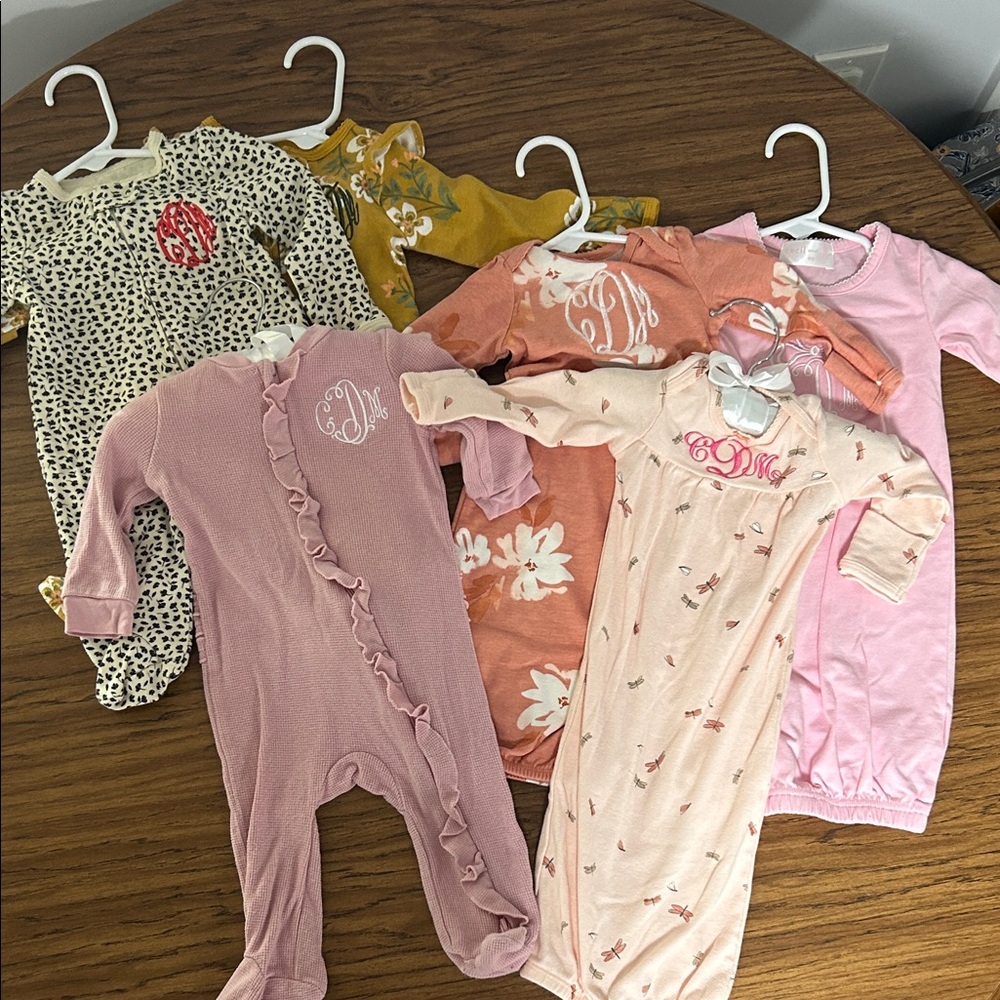 “CMD” Monogram Initials Baby Gowns and footies